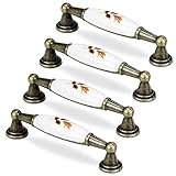 Mavö 4 Stück Küchengriffe Landhausstil Griff gold Möbelgriffe Schrankgriffe Porzellan Vintage 96mm VADA.3 (Altgold)