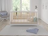 Maddox (White-Pine) Babybett Kinderbett 70x140cm Weiß,Lattenrost Gitterbett aus Holz 2 in 1,mit mitgelieferten Sicherheits-Holzbarrieren