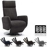 Cavadore TV-Sessel Cobra / Fernsehsessel mit Liegefunktion, Relaxfunktion / Stufenlos verstellbar / Ergonomie M / Belastbar bis 130 kg / 71 x 110 x 82 / Grau