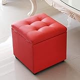 Cube Kunstleder Ottomane Aufbewahrung Fußhocker Pouf Sitzbank, Spielzeugkiste Organizer Box Pouf Truhe Einzelsitz Für Zuhause-rot 40x40x40cm(16x16x16)