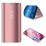 Shinyzone Rose Gold Spiegel Hülle Kompatibel mit Samsung Galaxy S20 FE,Dünn Robuster PC Klappetui Standfunktion Hardcover mit Überzug Spiegel Durchscheinend Schutzhülle