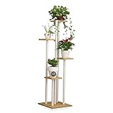 Blumenständer  aus Holz, Blumenregal, Pflanzenständer, Pflanzgefäß, Blumentopf, Bonsai-Display, Regal, Lagerregale, für draußen, drinnen, Hof, Garten, Terrasse, Balkon, 4 Töpfe Halter, weiß