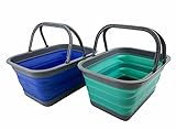 SAMMART SAMMART 12L zusammenklappbare Wanne mit Griff – Tragbarer Outdoor-Picknickkorb / Krater – Faltbare Einkaufstasche – Platzsparender Aufbewahrungsbehälter (Purpurblau + Türkisblau)