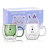 SHENDONG Süße Bärenbecher 2er Set Süße Tassen Bärentee Kaffeetasse 8,5 Unzen Milchtasse für persönlichen Geburtstag, Valentinstag und Büro (2er Pack, Weißer Bär) (Weiß-Grüner Bär 2er Set)