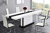 HU Design Esstisch Tisch HE-555 Weiß - Schwarz Hochglanz ausziehbar 160 bis 260 cm