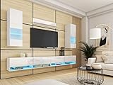 BROMARKT Premium Wohnwand Wohnzimmer Set 5 Teile – Wohnzimmer Schrank - Wohnzimmer Möbel mit Wandschrank und TV Schrank – Wohnwand Modern - Wohnzimmerschrank Komplett Möbel - Hochglanz Weiß