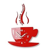 FLEXISTYLE Tasse Time for Coffee (Zeit für Kaffee) Moderne Küche Wanduhr rot, 3D römisch, wanduhr deko