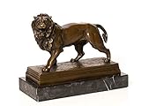 aubaho Bronzefigur Löwe Bronzeskulptur Marmorsockel Figur Lion Skulptur Antik-Stil