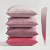 Topfinel Kissenbezug 50x50 cm rosa lila 4er Set Samt Kissenbezüge Kissenhülle Dekokissenbezug sofakissen dekokissen deko für Sofa Schlafzimmer Wohnzimmer Balkon Kinder flauschig Farbverlauf…