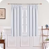 MRTREES Gardinen mit Kräuselband Vorhang Blickdicht Weiß Grau kurz Verdunkelung 145X140cm (HXB) Schlaufenschals 2er Set Schienensystem für Wohnzimmer Schlafzimmer Mädchen Jugend Curtains