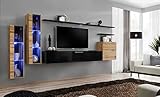 ASM Wand-Set – Switch XI – 2 LED-Vitrinen – 1 TV-Bank – 1 quadratischer Vitrine – 3 Regalböden – Holz und Schwarz – Modell 1
