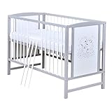 Baby Delux Babybett Kinderbett Gitterbett Bärchen 120x60 Weiß Grau mit Matratze