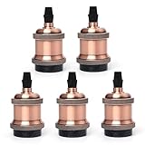 Hotloop Vintage E27 Lampenfassung 5er Set, Metall Solid Glühbirnenfassung Lampenfuß Edison Glühbirne Lampenfass Adapter für DIY Industrie Retro Hängelampe (Rot Kupfer)