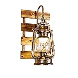 WAYWOC Rustikale Vintage-Wandlampe aus Glas mit nostalgischem Kerosin-Design – klassische industrielle Retro-Leuchte mit Kunst aus Massivholz