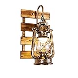 WAYWOC Rustikale Vintage-Wandlampe aus Glas mit nostalgischem Kerosin-Design – klassische industrielle Retro-Leuchte mit Kunst aus Massivholz