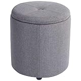 Runder Sitzhocker Schminktisch Hocker mit Stauraum Polsterhocker für Wohnzimmer, Schlafzimmer gepolsterte sitzfläche schuhbank sitzbank Pouf hocker (Color:Grey/Linen Material)