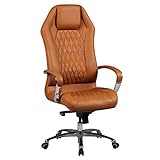 FineBuy Bürostuhl Monterey Echt-Leder Caramel Schreibtischstuhl XXL Polsterung Design Chefsessel hohe Rückenlehne mit Kopfstütze Drehstuhl Drehsessel höhenverstellbar Wippfunktion Hartbodenrollen