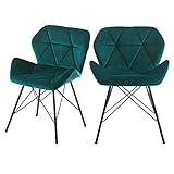Duhome Esszimmerstuhl mit Metallbeine 2er Set, Küchenstuhl Samt Polsterstuhl Konferenzstuhl Besucherstuhl Retro Design für Küche Esszimmer Wohnzimmer Lounge, Petrol
