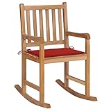 YUMENG Schaukelstuhl mit Rotem Kissen, Sessel Wohnzimmer, Schaukelsessel, Stillsessel, Schwingsessel, Tv Sessel, Ohrensessel, Relaxsessel, Rocking Chair, Massivholz Teak