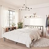 Mogou Massivholzbett, Bettrahmen, Bett, Badezimmer Möbel, Holzbett, Modernes Bett, Bettgestell, Grau Kiefer 160x200 cm