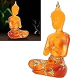 Buddha Statue aus Kunstharz, Statuen, goldfarben, transparent, Meditationsdekoration, Dekofigur für den Innenbereich, Balkon und Garten – Buddha-Skulptur als Deko-Zubehör, Feng-Shui, 18 x 11,5 x 6 cm