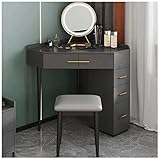 UTMACH Schminktisch Schminktisch im Eckdesign, Schminktisch mit 5 Schubladen und abgerundetem Spiegel mit LED-Leuchten, Schminkset mit gepolstertem Make-up-Hocker Robust