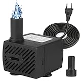 Mini Wasserpumpe Aquarium Tauchpumpe (350L/H, 5W) Ultra Leise Brunnen Pumpe mit 142cm Netzkabel Klein Aquarium Pumpe für Zimmerbrunnen Aquarien Brunnen Hydrokultur Teich 2 Düsen