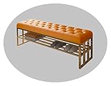 DAZulI Schuhschrank Eingangsbank Schuh-Organizer Schuhregal Bank, Luxus Eingang Edelstahl Schuhwechsel Hocker, Ledersofa und Hocker, Moderne Schlafzimmer Bett End Hocker Bank (Farbe: Orange)