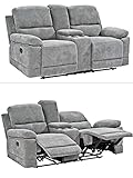 Home Cinema 2-Sitzer Sofa mit Relax-Funktion, Stauraum, 2 Getränkehaltern, Federkern Funktionssofa verstellbar mit manueller Starthilfe zum Entspannen, 183 cm breit, Bezug Microfaser in Grau | 16121