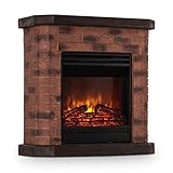 Klarstein Villach Elektrokamin - Kamin elektrisch mit 1800 W Leistung und Flammeneffekt, Elektro Kamin Steindekor, Polystone, inkl. Fernbedienung, rot-braun