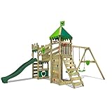 Fatmoose Spielturm Ritterburg RiverRun Royal mit Schaukel & grüner Rutsche, Outdoor Kinder Kletterturm mit Sandkasten Leiter & Spiel-Zubehör für den Garten