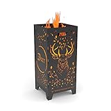 Feuertonne Hirsch – Premium Feuerkorb mit Motiv impulsanten Hirsch mit Schriftzug Deer, 80cm eckig, Stahl - Feuerstelle für Garten und Terrasse