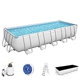 Bestway Power Steel Frame Pool Komplett-Set mit Sandfilteranlage 640 x 274 x 132 cm , lichtgrau, eckig