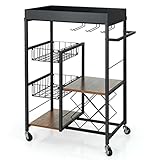 Servierwagen Metallrahmen Rolling 4 Etagen Küche Bar Wagen Rolling Weinregal Herausnehmbares Tablett Korb (Farbe: Schwarz Größe: 1 Stück)