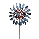 CIM Metall Windrad - Doppelwindrad Petite Vintage Flower – Gesamthöhe: 160cm, Windrad-Durchmesser: 40cm – Gartendekoration Blume – wetterbeständig - inkl. 2-zackiger Bodenverankerung