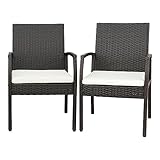 Giantex 2 Stück wetterfeste Rattanstühle, Outdoor-Sessel mit Sitzkissen mit Reißverschluss, 2 bequeme Stühle, für Garten, Terrasse, Terrasse