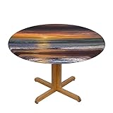 MEPED Elastische Tischdecke, Polyester, Sonnenuntergang, Strand, rund, passend für Tische mit einem Durchmesser von bis zu 101,6–127 cm