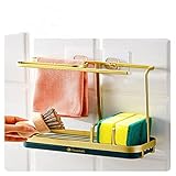 NEUBEE Schwammhalter RAG Rack Küchenarmatur Schale Stoff Abfluss Korb Waschbecken Schwammregal Küchenregale (Farbe : Gold, Size : 9.5x25x21.4cm)