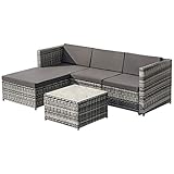 BAWHO Gartenmöbel-Set für den Außenbereich, Gartenmöbel-Set aus Rattan, Gartenbank, L-Form, Terrassenmöbel mit Tisch, grau