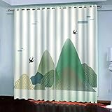 WIRMEC Gardinen Blickdicht Ösen Kinder 3D Abstrakter Bergvogel Muster H 230 X B 330 cm 2Er Set Isolierung Schattierung Kinder Schlafzimmer Gardine Wärmeisolierender Ösens Vorhang Fenster Dekoration