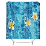 Duschvorhang Blau Textil, Shower Curtains Tub 150X180cm Polyester Duschvorhänge Frangipani Muster Gelb Weiss für Badezimmer Badewanne