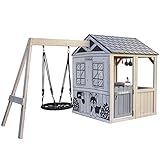 KidKraft P280169E Savannah Swing Outdoor Spielhaus aus Holz mit Nestschaukel, Gartenspielzeug mit Kinderküche und Schaukel für Kinder