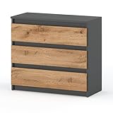 MRBLS Kommode mit 3 Schubladen Sideboard Schubladenschrank Kleiderschrank Modern Möbel mit Schubladen für Ihr Schlafzimmer (Grau Matt - Wotan) – 80 x 71,5 x 33,5 cm (B/H/T)