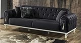Casa Padrino Luxus Chesterfield Schlafsofa Dunkelgrau/Weiß/Gold 230 x 95 x H. 83 cm - Wohnzimmer Sofa mit 3 Kissen - Luxus Wohnzimmer Möbel