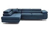 BETTSO -Ecksofa mit Schlaffunktion und Bettkasten, Couch für Wohnzimmer, Schlafsofa Sofagarnitur Sofa Eckcouch L-Form Wohnlandschaft mit Bettfunktion (270x85x200cm) Venus (Dunkelblau, Links)