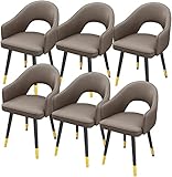 Moderne Esszimmerstühle Set mit 6 Lederstühlen mit Beinen aus Karbonstahl, hohe Rückenlehne, gepolstert, weicher Sitz, Wohnzimmer, Esszimmerstühle (Farbe: Dunkelgrau)