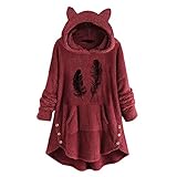 Warme Flauschiger Kapuzenjacke Damen Festlich Plüschfutter Fleecejacke Teddymantel Wintermantel Frauen Mantel Verdickter Langarm Bequem Weihnachten Wollmantel Einfarbig Übergröße Print Kunstpelz