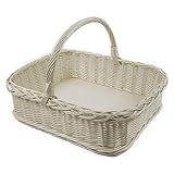 Weidentablett mit Henkel rechteckig ca. 52x40x35 cm Weiß Tablettkorb Korbtablett Serviertablett Handarbeit Holz Küche Garten Weide (Weiß - Eckig)