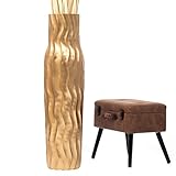 Leewadee Große Bodenvase für Dekozweige hohe Standvase Design Holzvase, Holz, 110 cm, Gold