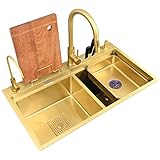 Küchenspüle Edelstahl Waschbecken Doppelbecken-Küchenspüle Drop-In-Küchenspüle Gold-Küchenspüle Aufgesetzte Küchenspüle Edelstahl-Küchenspülen mit ausziehbarem Wasserhahn